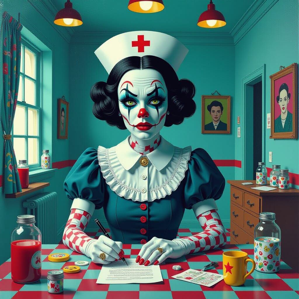 Grotesque Nurse Ratched in Nightmarish Psychiatric Ward