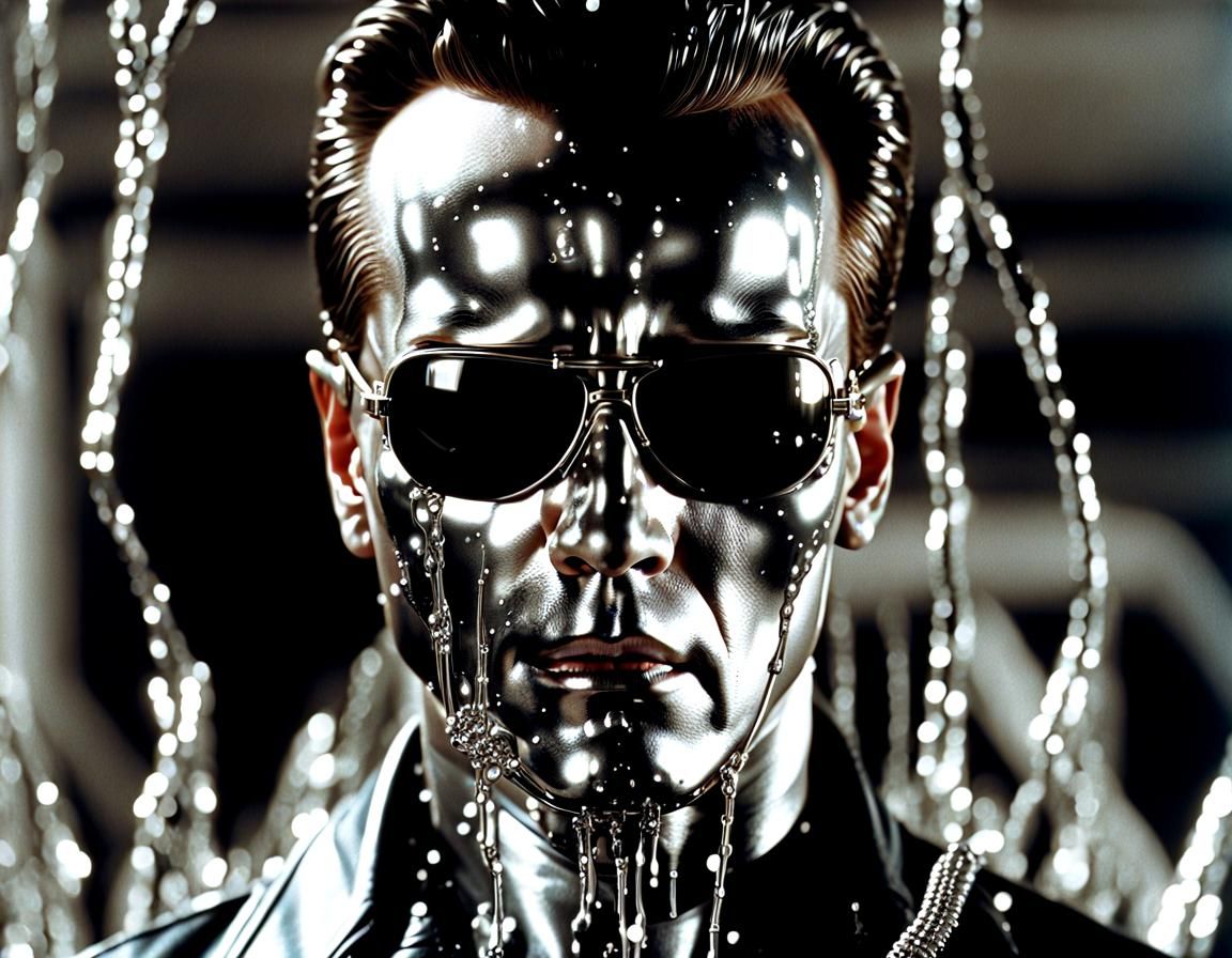 T-1000 Terminator in Molten Metal, Photorealistic Close-Up