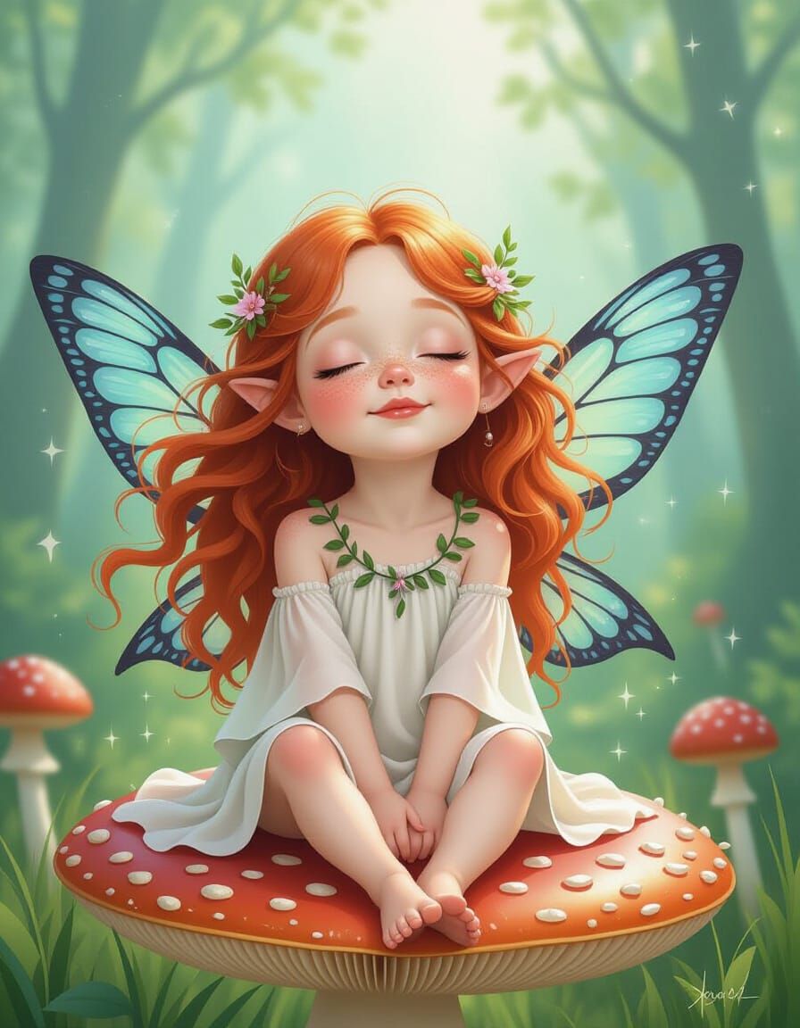 Joyful Fairy Girl in Enchanted Forest, Caricature