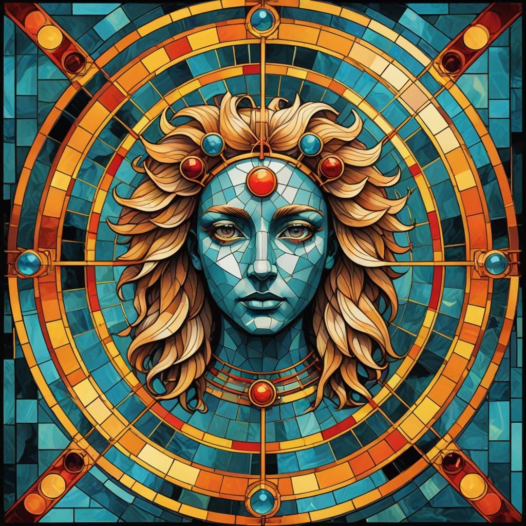 Abstract Pegasus in Stained Glass Mosaic Style