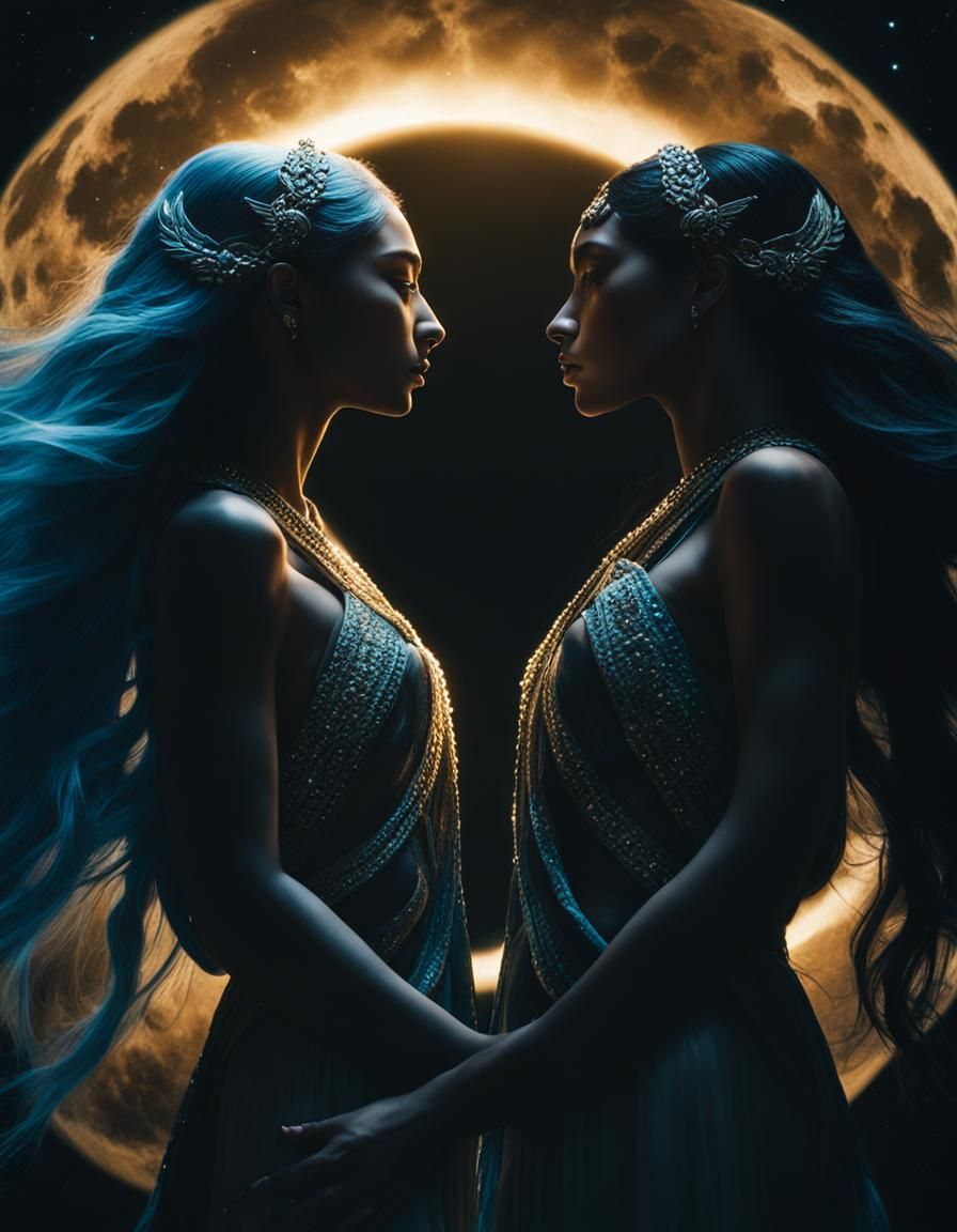 Ethereal Goddess Sisters Reach in Dramatic Cinematic Style