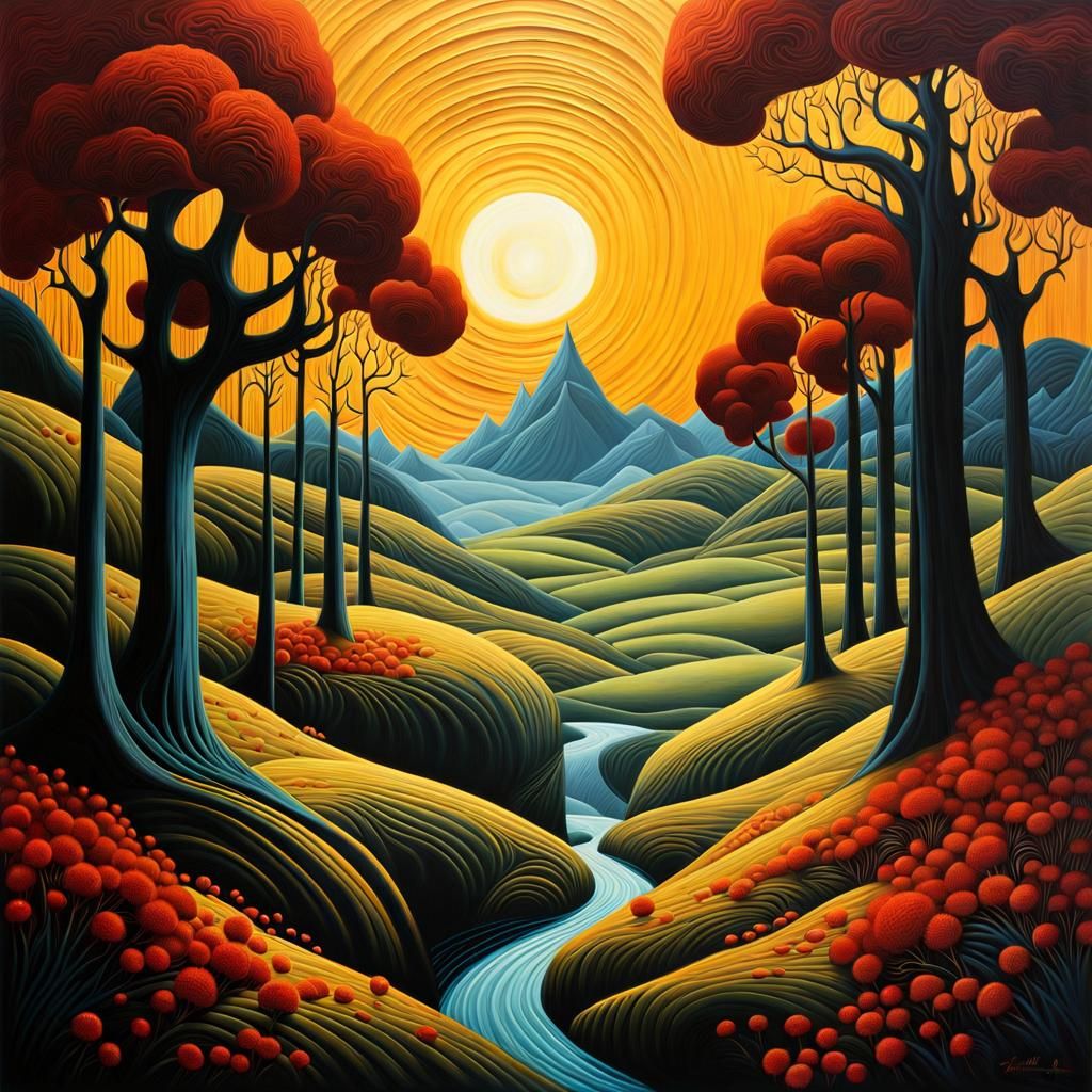 Impasto Surreal Landscape with Whimsical Dark Twist