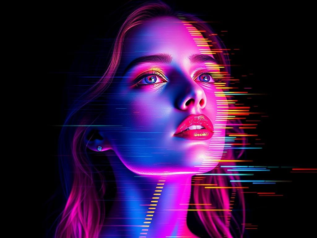 Holographic Glitch Art Portrait of a Woman