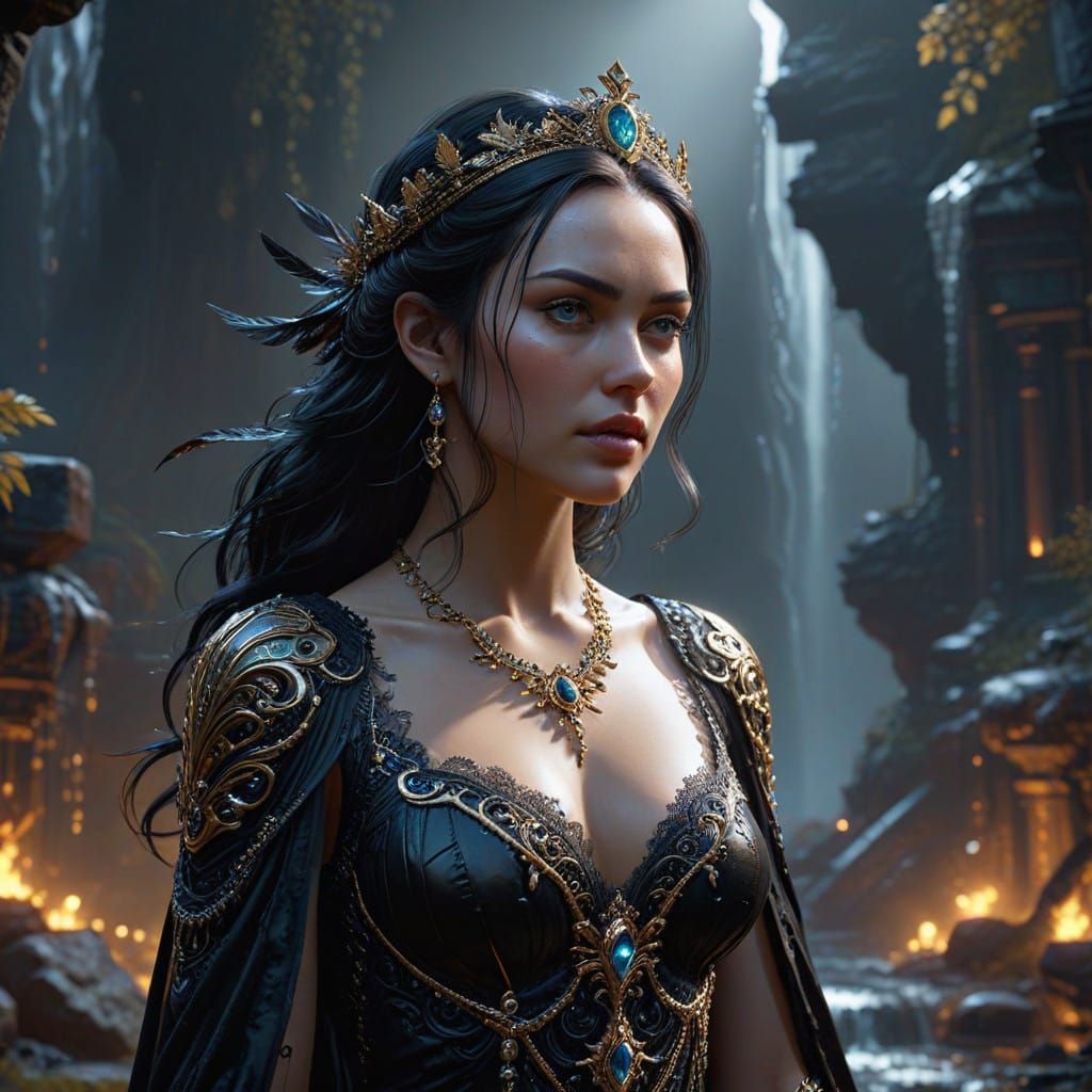 Regal Beauty Queen in Dark Fantasy Realm