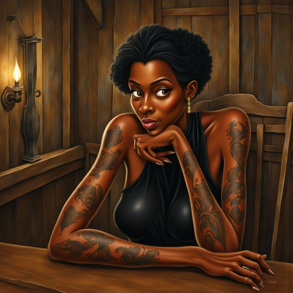 Medieval Tavern: Woman with Tattooed Arms, Digital Art