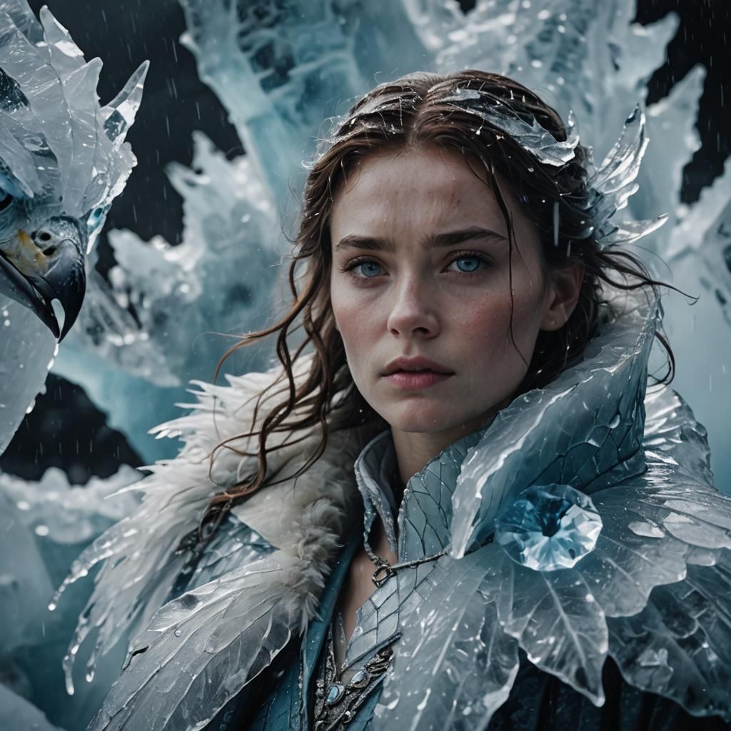 Ice Phoenix Portrait on Iceberg, Cinematic Digital Art