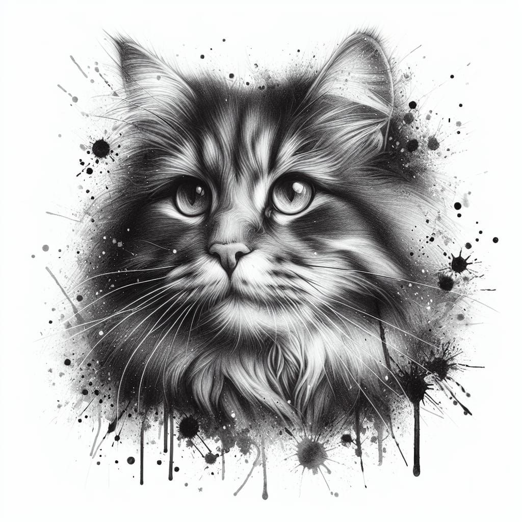 Graphite Art Splatter of a Cat