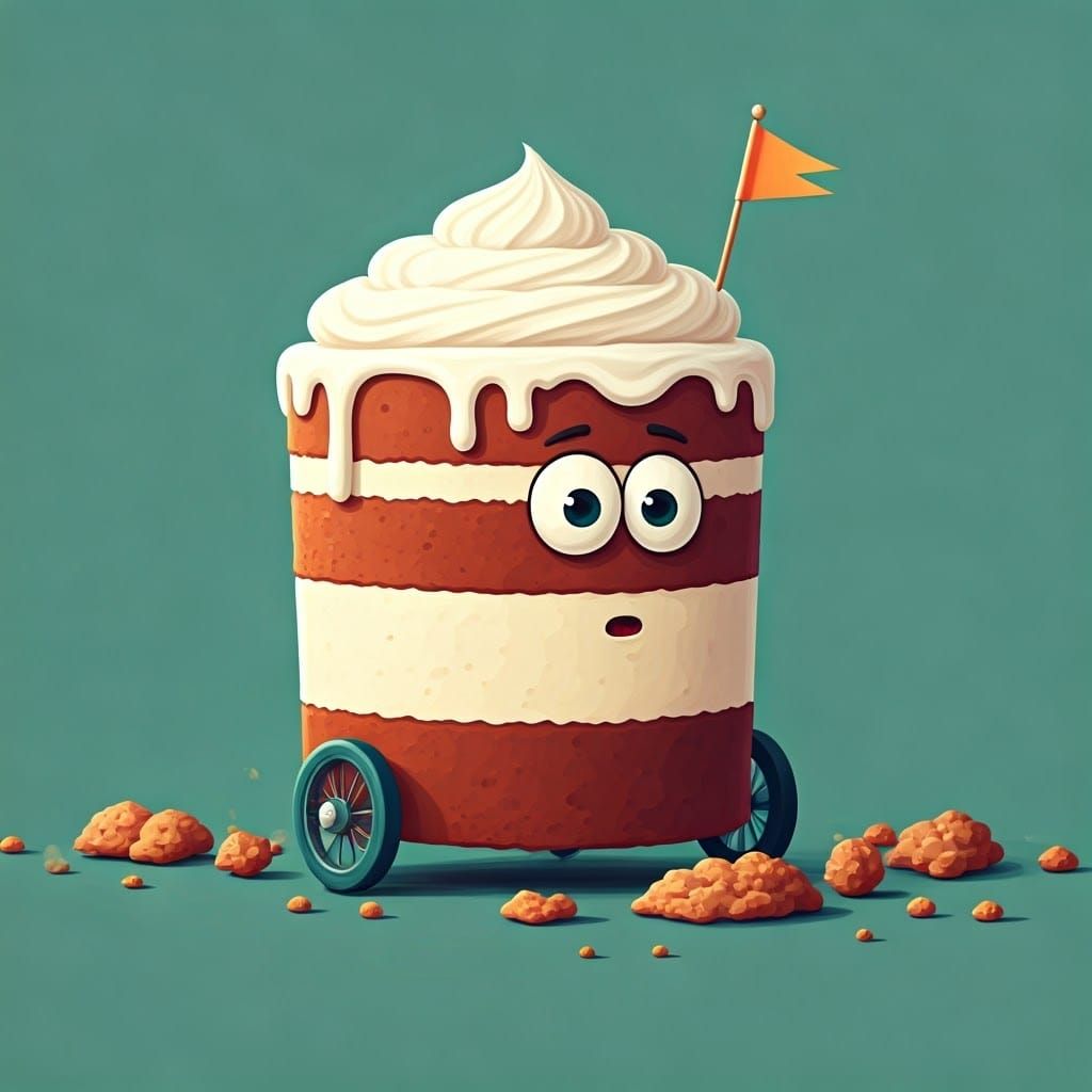 Runaway Cake with Wheels in Whimsical Style