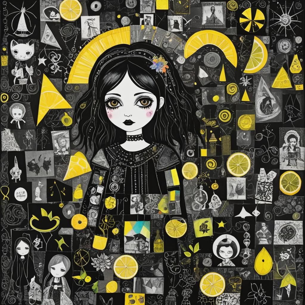 Chibi Goth Girl in Surreal Crayon Quilt