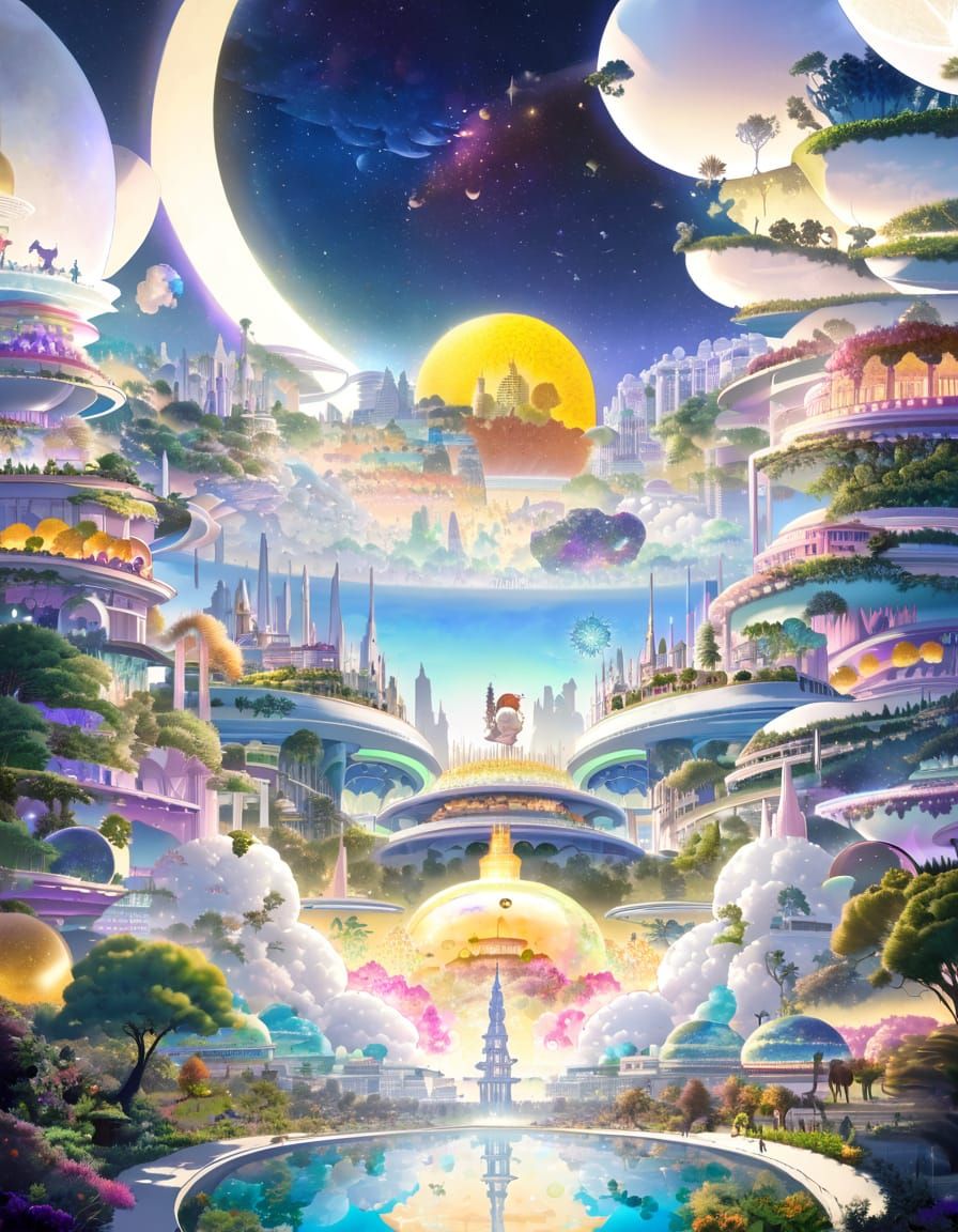 Cosmic Floating City with Fractal Details