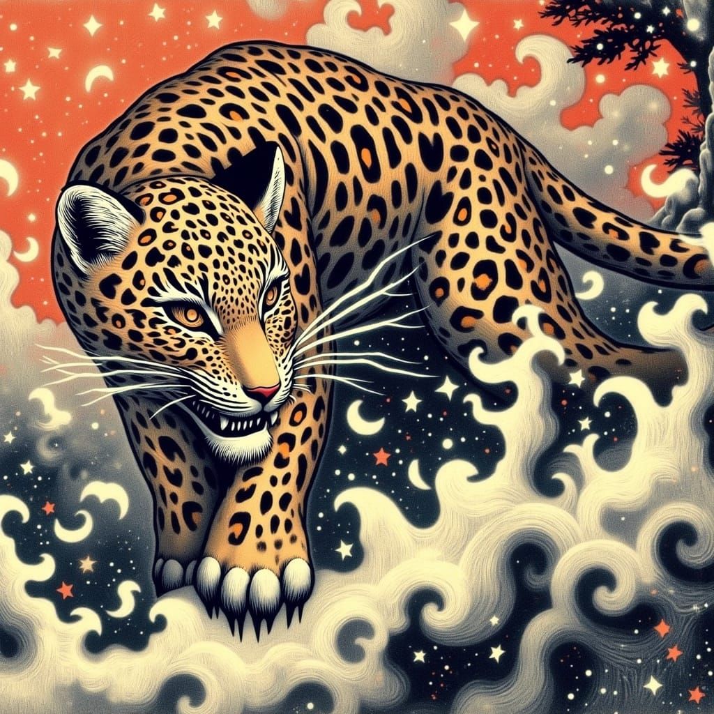 Majestic Jaguar in a Dreamlike Japanese Landscape