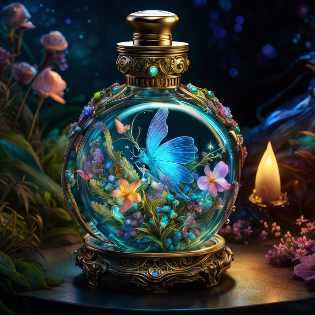 Bioluminescent Fairy Perfume Bottle in Fantasycore Art