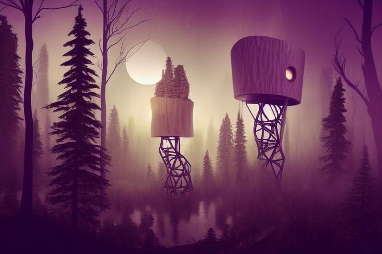 Utopian Treehouse in Apocalyptic Forest: Surreal 3D Art