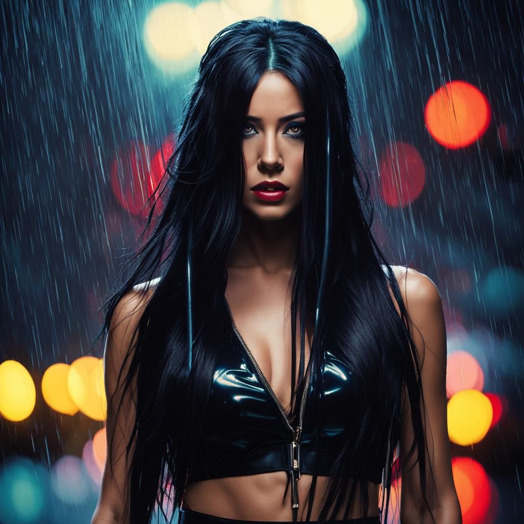 Woman Crying in Rainstorm with Dynamic Lighting