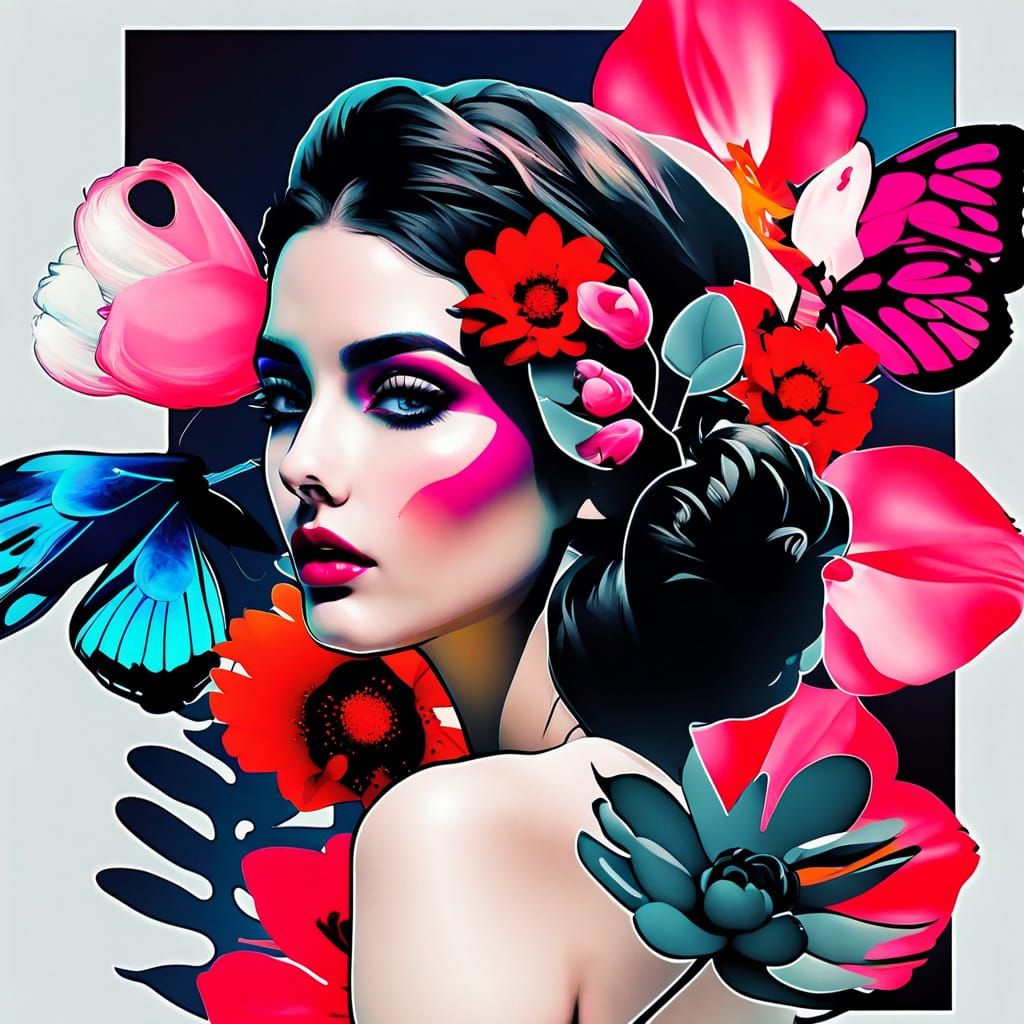 Abstract Neon Ink Collage Composition