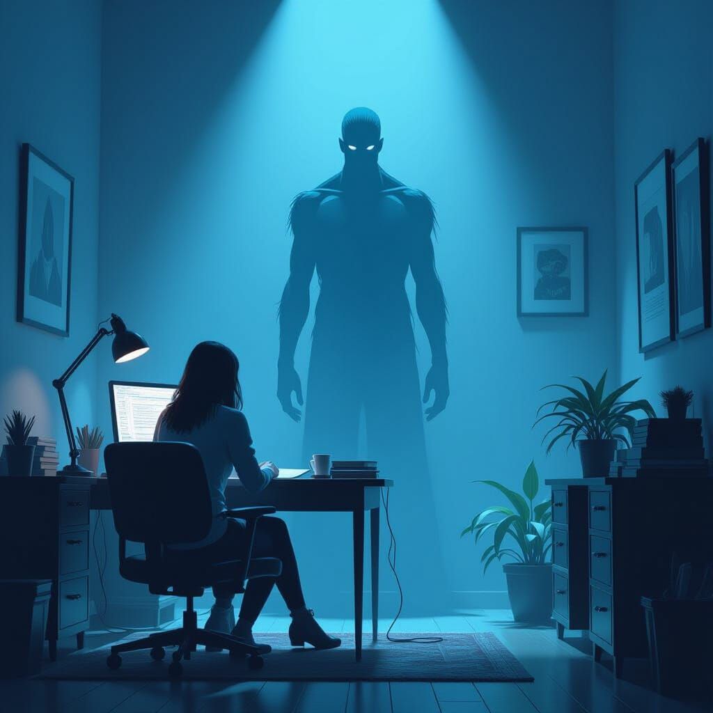 Ominous Figure in Dark Neon Aesthetic