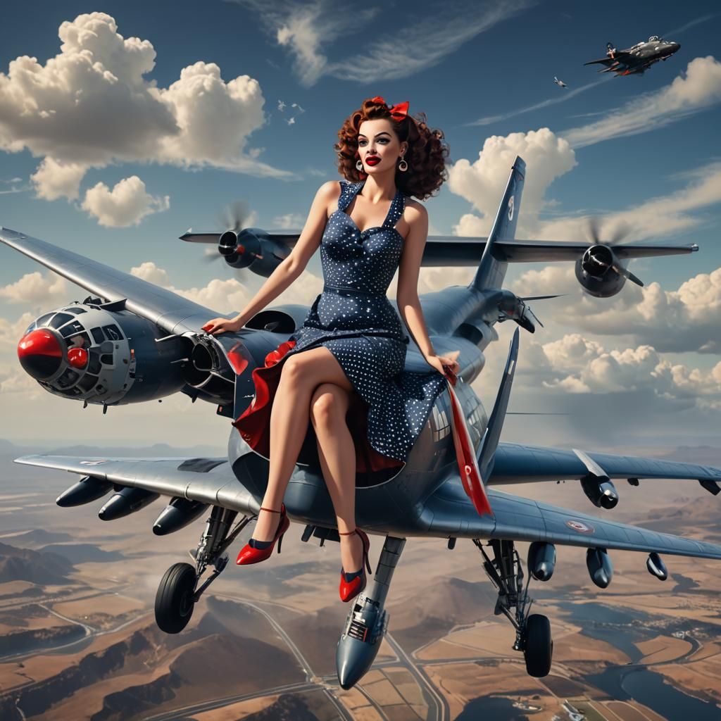 Pin-Up Girl on B-52 Wing: Detailed Matte Painting