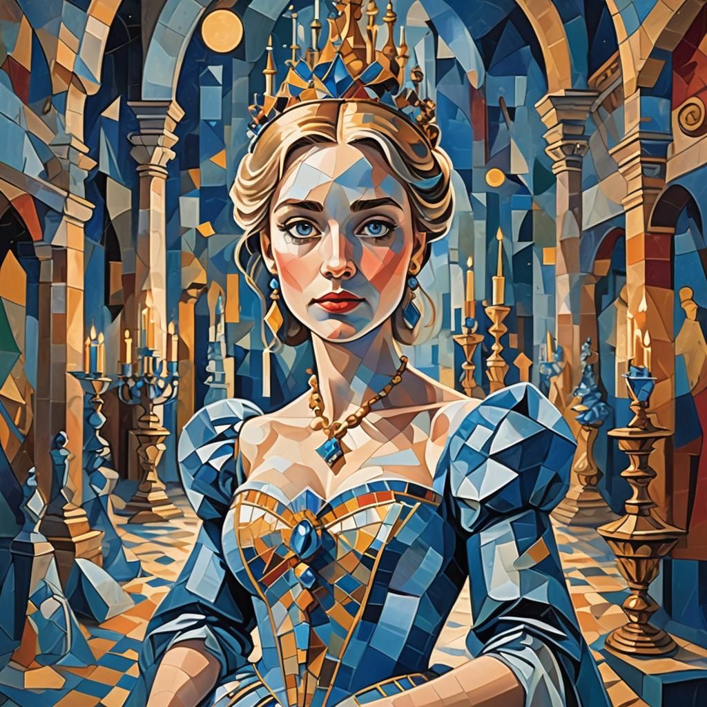 Cinderella in Cubist Fantasy Portrait as Splash Screen