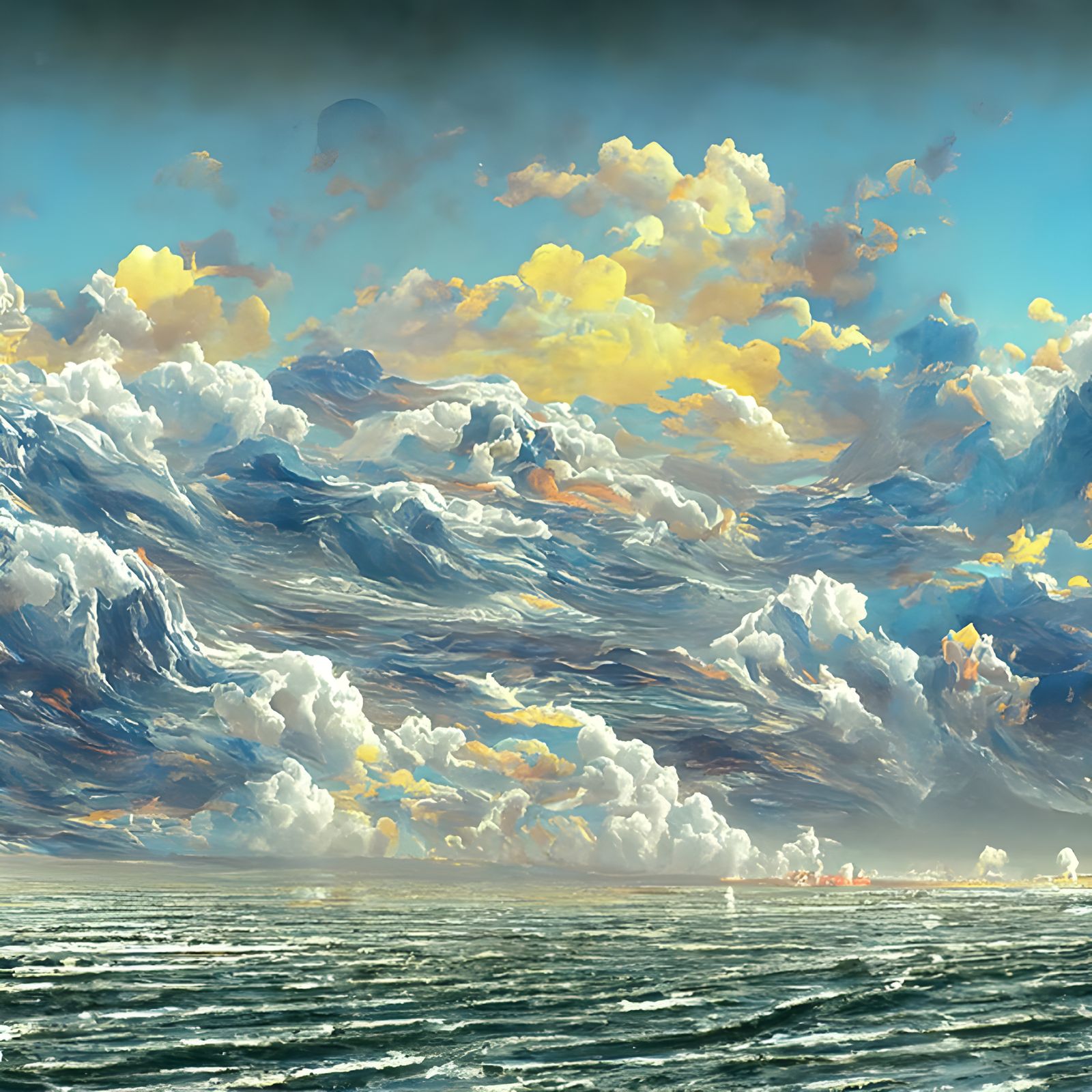 Radiant Seascape with Colorful Clouds: A Digital Painting