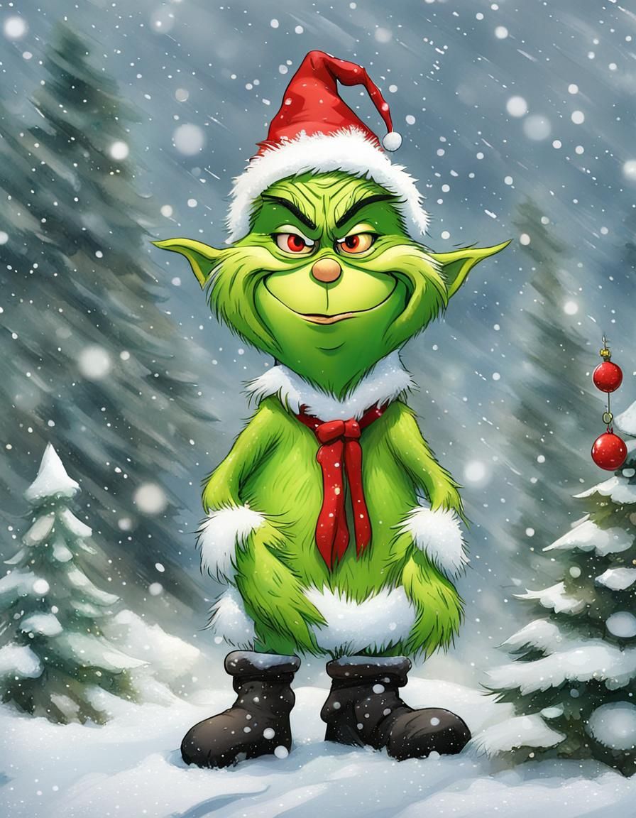 Whimsical Grinch Gnome in Snowy Forest