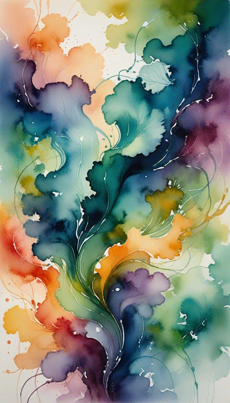 Abstract Watercolor with Flowing Luminous Forms