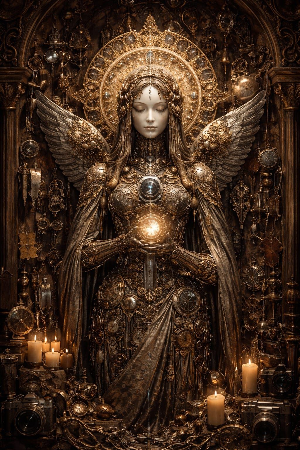 Saintly Automaton of Found Objects in Baroque Sci-Fi