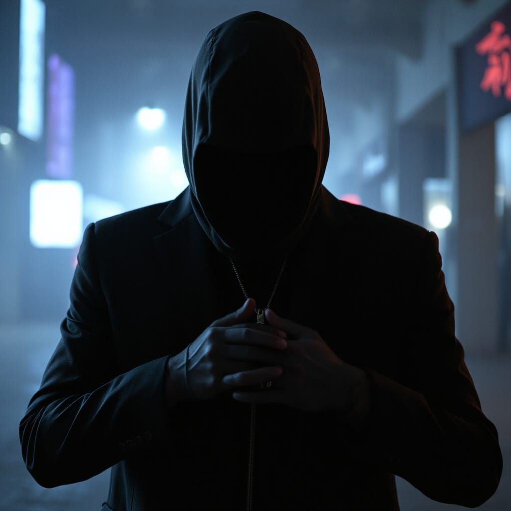 Mysterious Figure in Cyberpunk Style