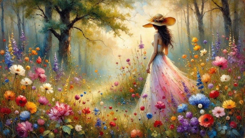 Romantic Floral Landscape in Impressionist Style