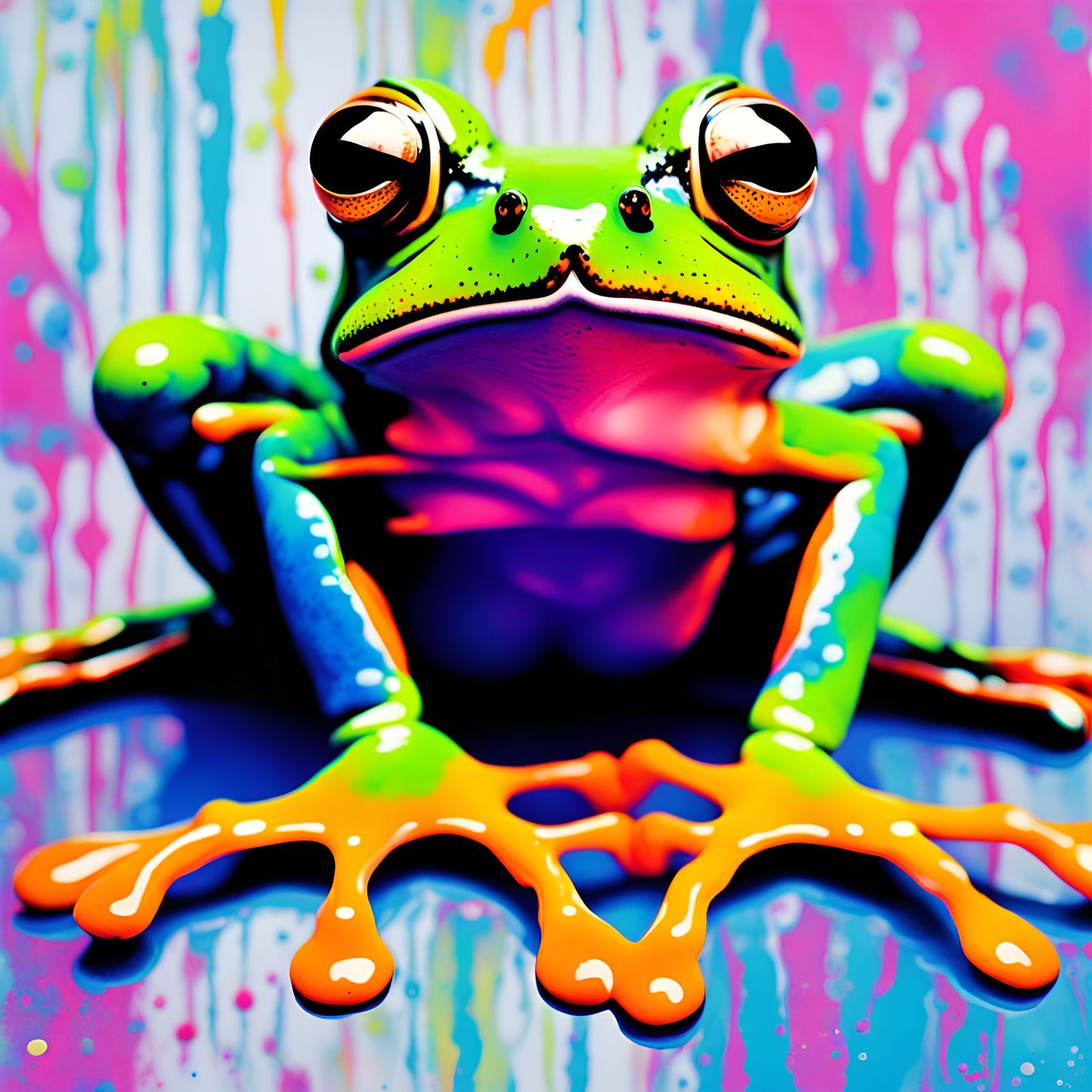 UV Reactive Frog Portrait with Ink Splatters