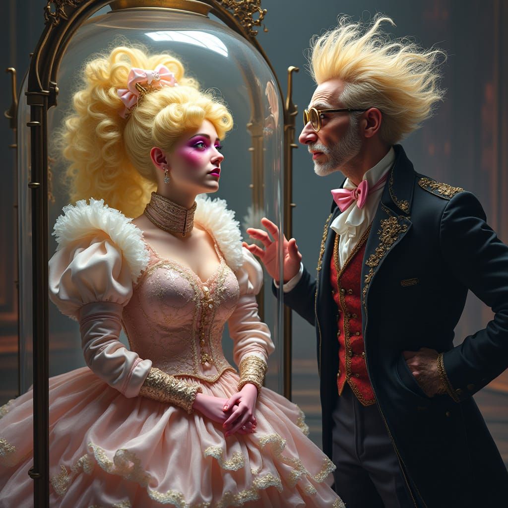 Steampunk Scientist Admires His Enchanted Bride