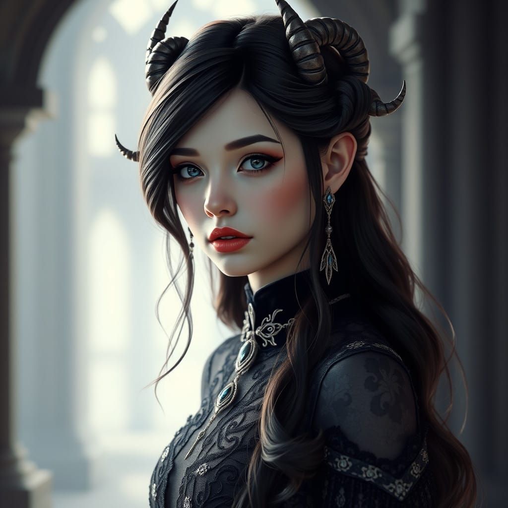 Surreal Gothic Woman Radiates Mystical Intensity