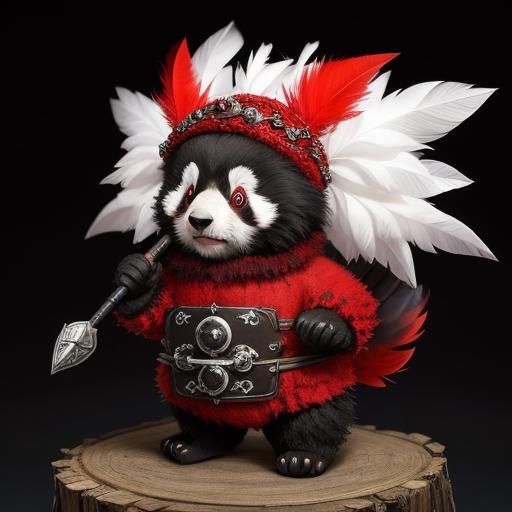 Cute Knitted Red Panda with Mohawk