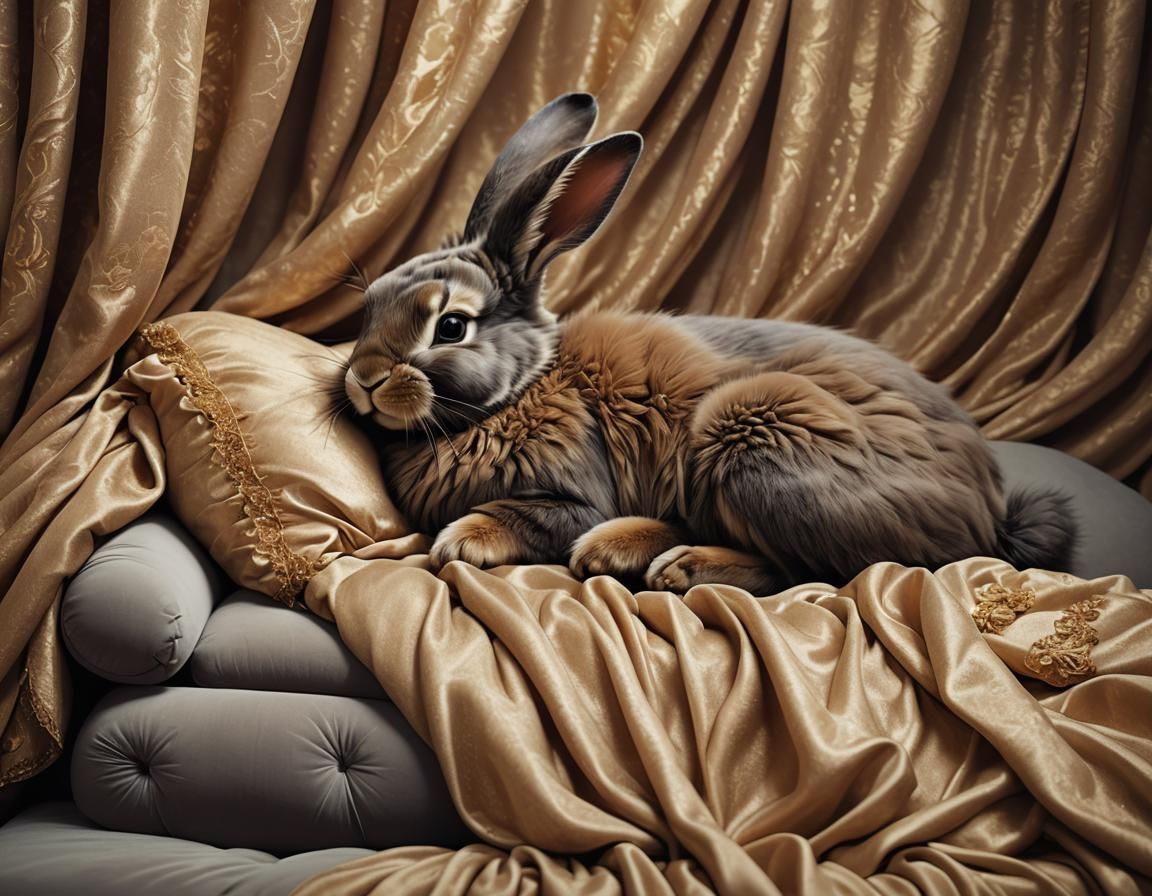 Sleeping Bunny in Dark Fairy Tale Illustration