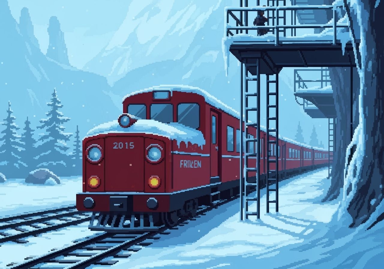 Frigid Winter Train Elevator in Pixel Art Style