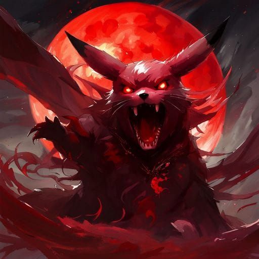 Menacing Pikachu Under Blood Moon: Japanese Art Style