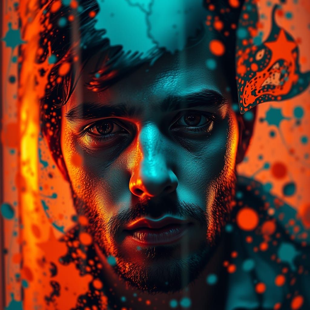 Person Gazing Through Glass in Alcohol Ink Style