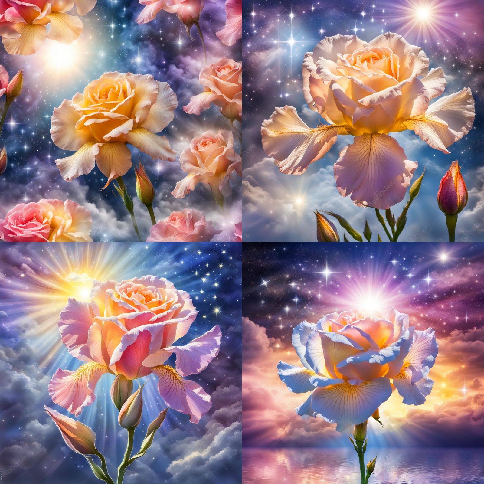 Luminous Hybrid Rose Iris Flower in Moonlight