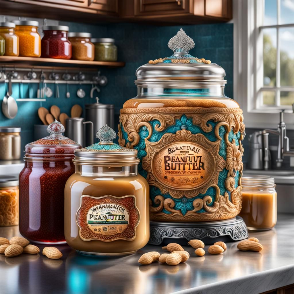 Ornate Peanut Butter and Jelly Jars
