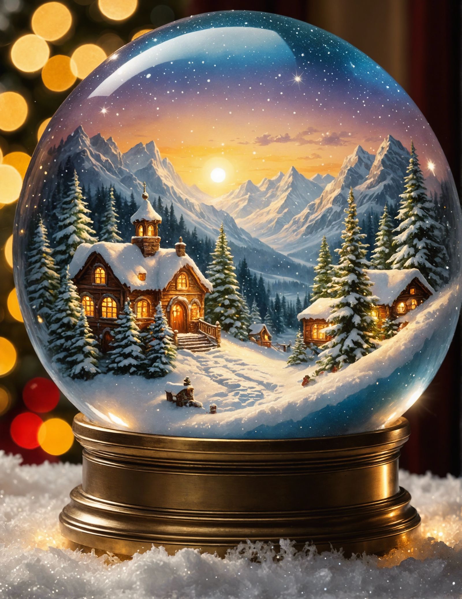 Sparkling Snowglobe in Watercolor Style