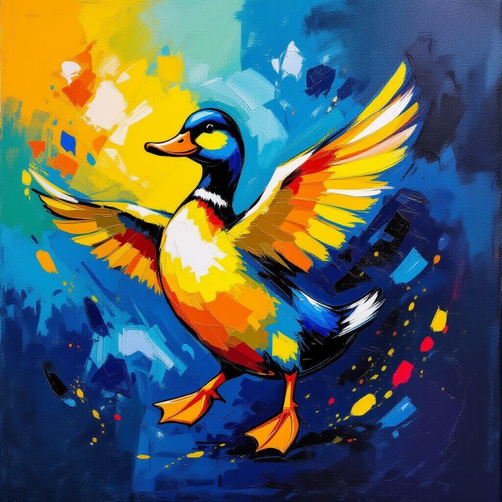 Dancing Duck: Abstract Expressionist Acrylic Painting