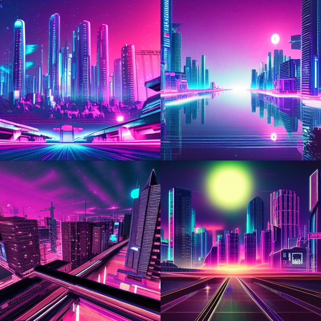 Hyperrealistic Future City in Synthwave Style