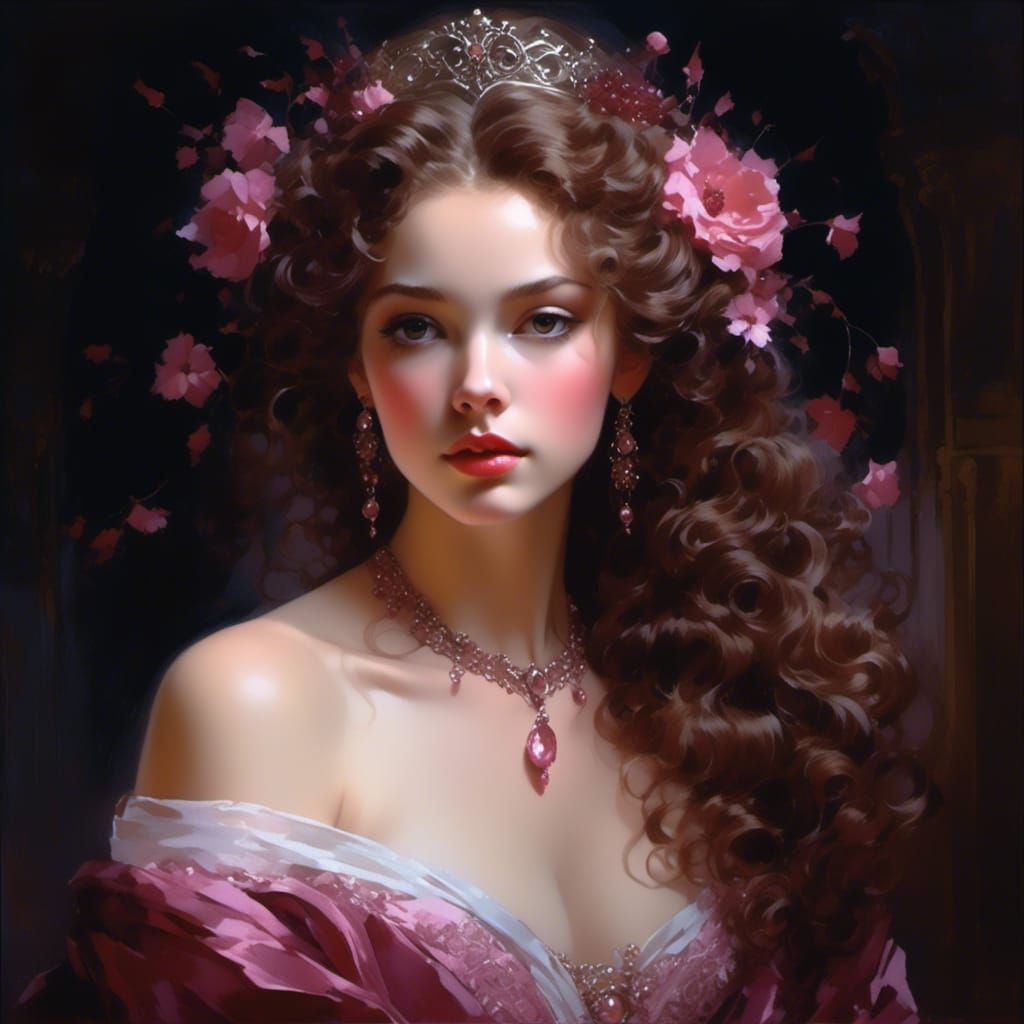 Princess Briar Rose Rococo Portrait with Roses