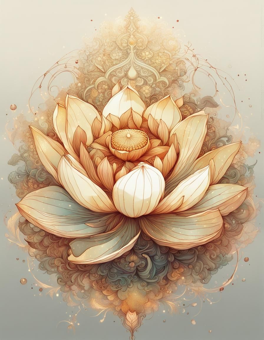 Intricate Golden Lotus Flower Digital Painting