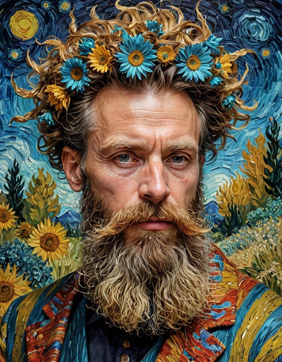 Man with Elaborate Beard in Van Gogh Style