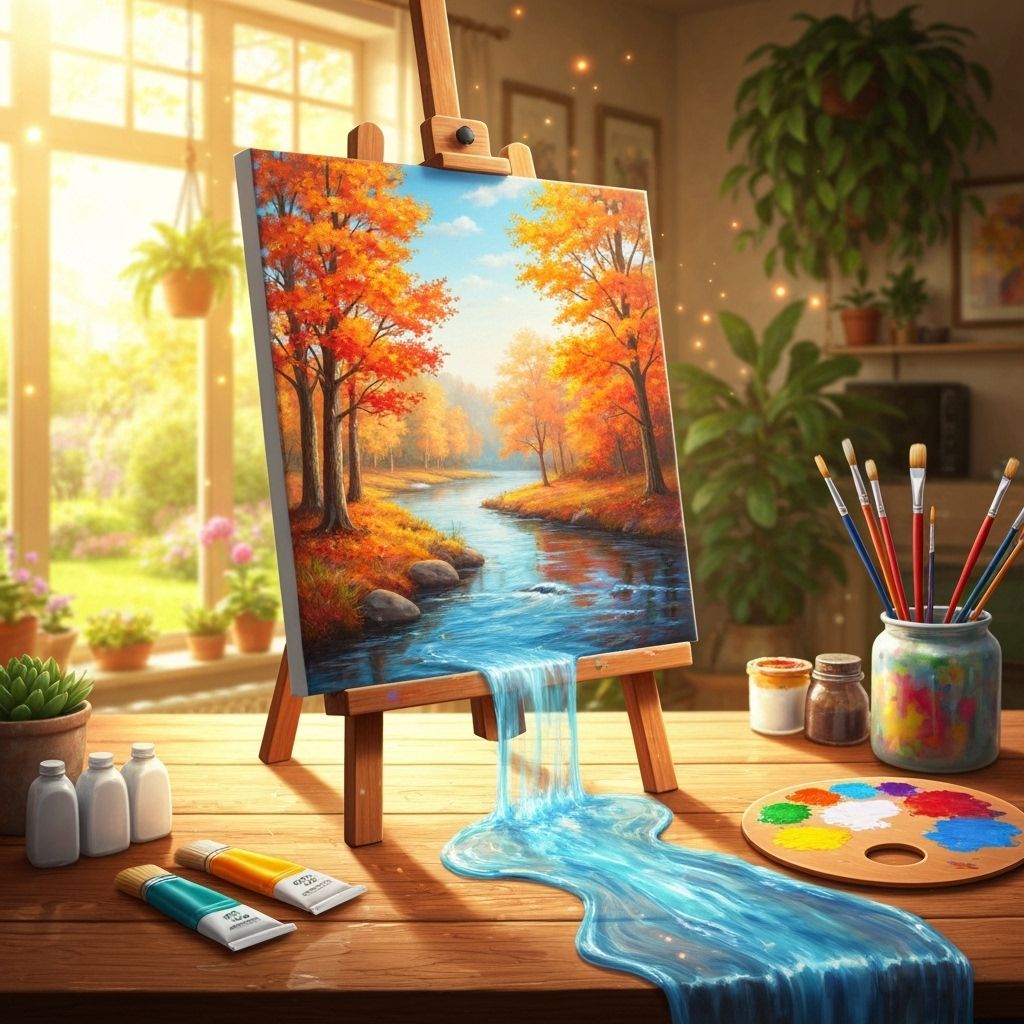 Autumn Landscape Painting in Sunny Art Studio