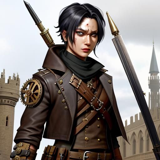 Steampunk Fighter Portrait with Scar in Fantasy Setting