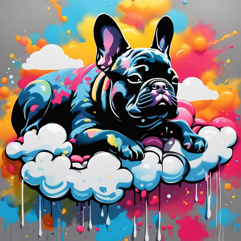 French Bulldog Dreams: Graffiti Art on a Cloud
