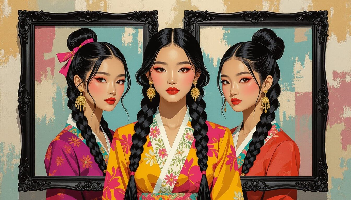 Korean-Indian Girls in Fauvist Abstract Art