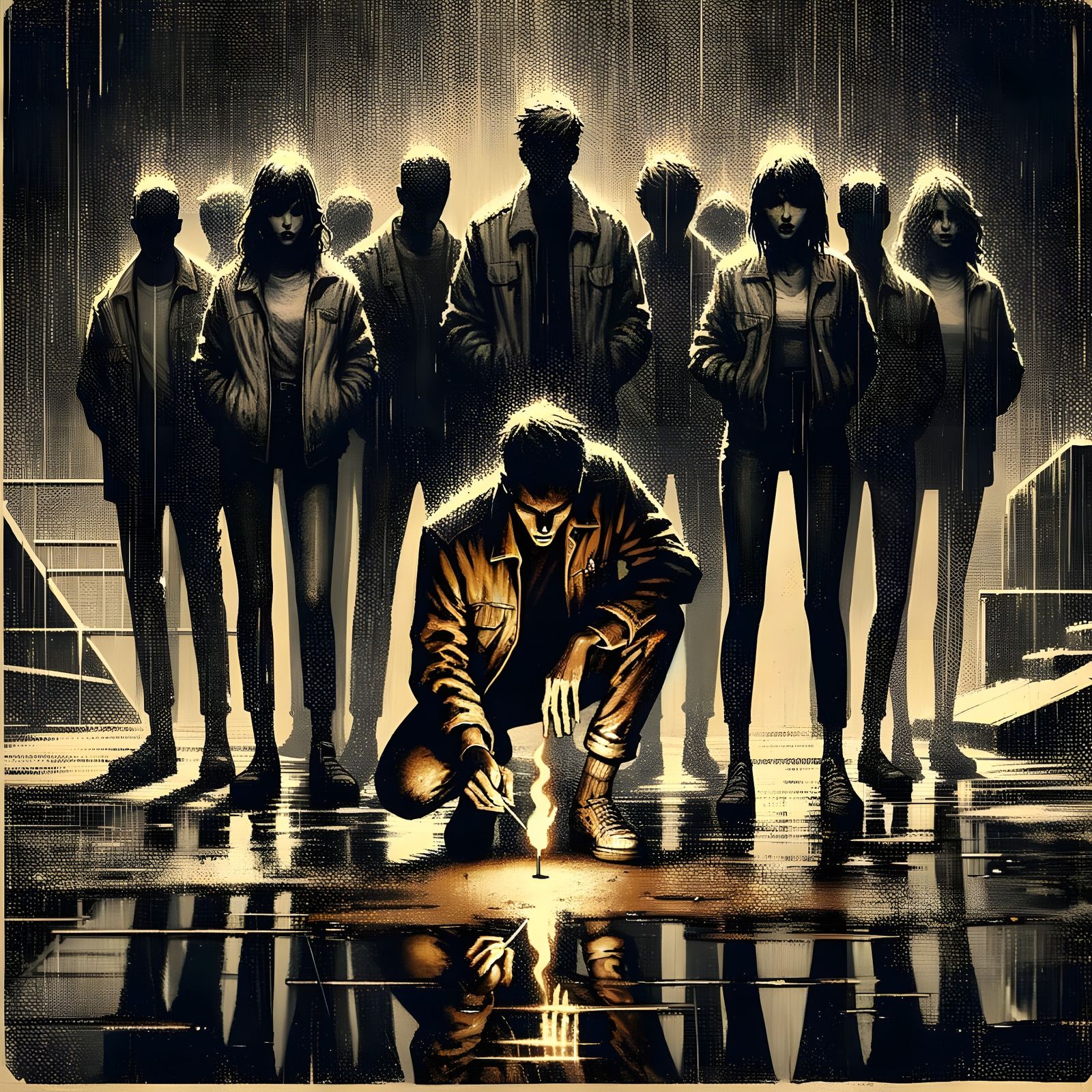 Dissociation: Rooftop Scene in Gritty Photographic Style