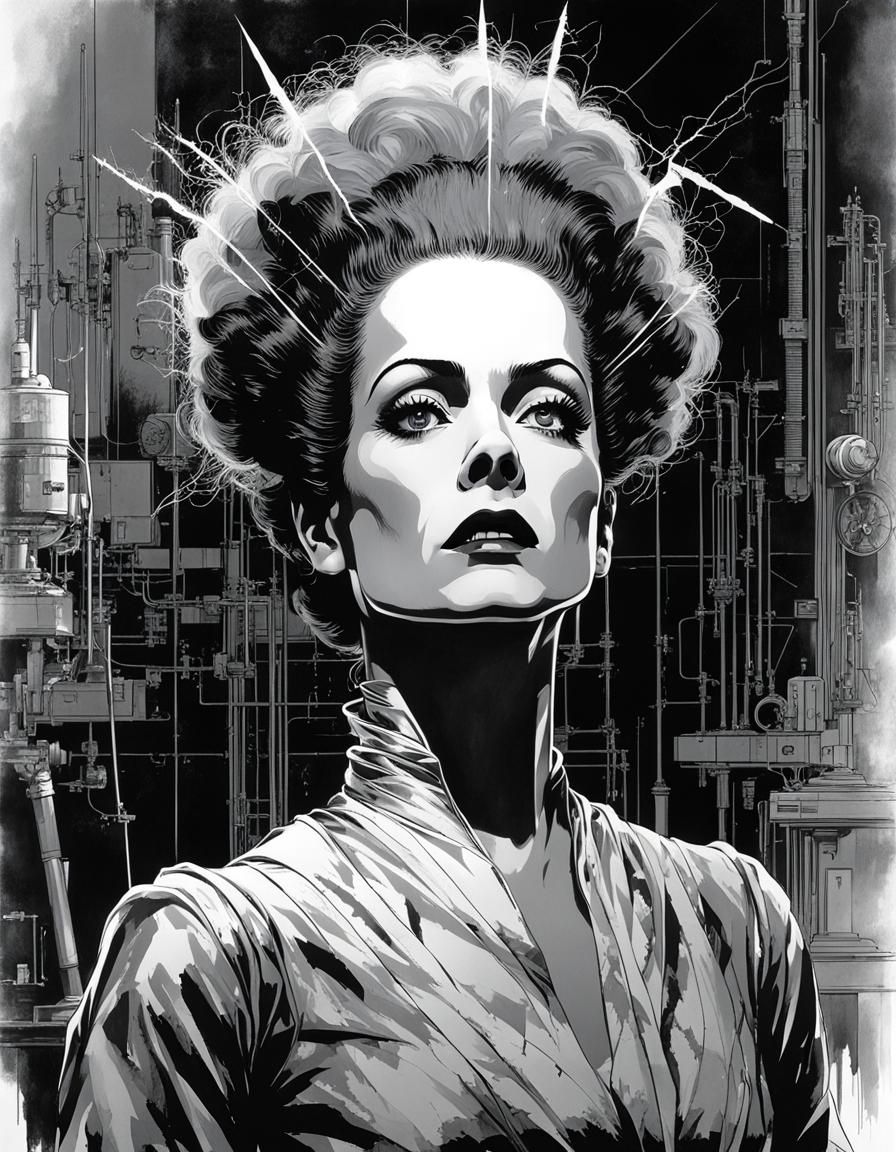 Bride of Frankenstein Illustration in Comic Book Style